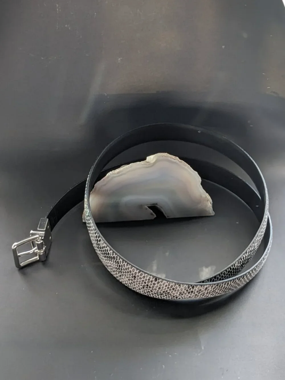 Cole Haan Reversible Python Leather Belt Silver Buckle Size L